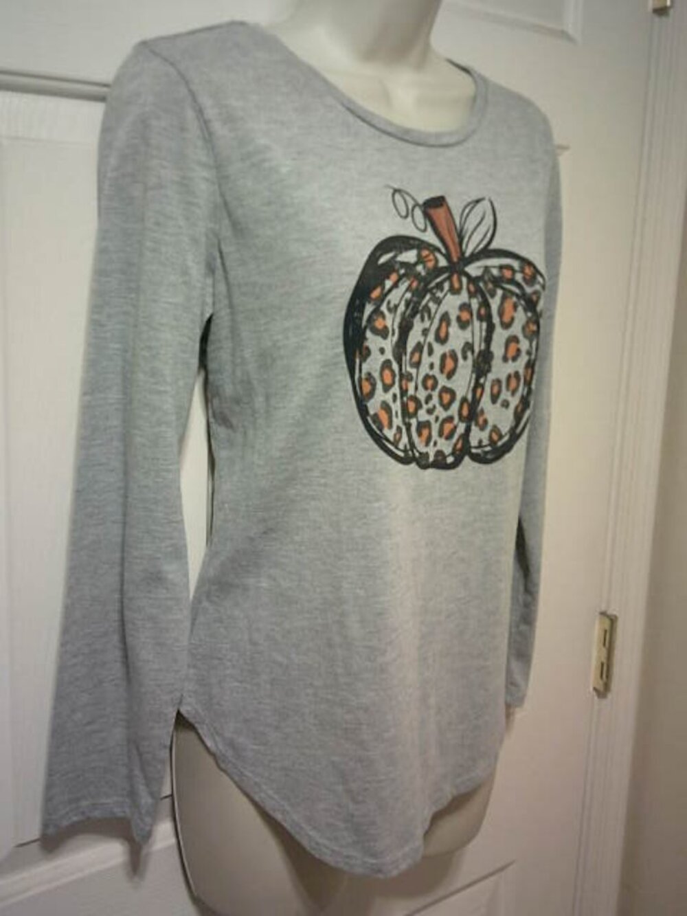 CUTE STATE OF MINE SIZE M GRAY LS T-SHIRT TOP PUMPKIN PRINT DESIGN NWOT SOFT 👩